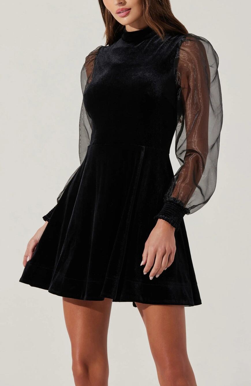 ASTR The Label Velvet Organa Sheer Sleeve Minidress - M